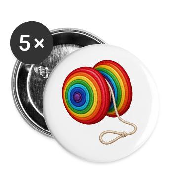 Buntes Jo-Jo – Stickmotiv Optik  - Buttons groß 56 mm (5er Pack) - Weiß - Vorne