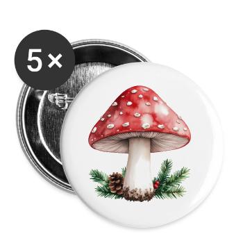 Roter Paddelpilz-Aquarell-Wald-Pilzzapfen - Buttons groß 56 mm (5er Pack) - Weiß - Vorne