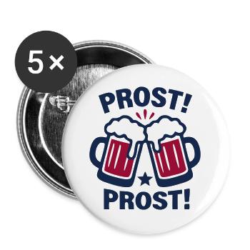 Prost Bierkruege Logo - Buttons groß 56 mm (5er Pack) - Weiß - Vorne