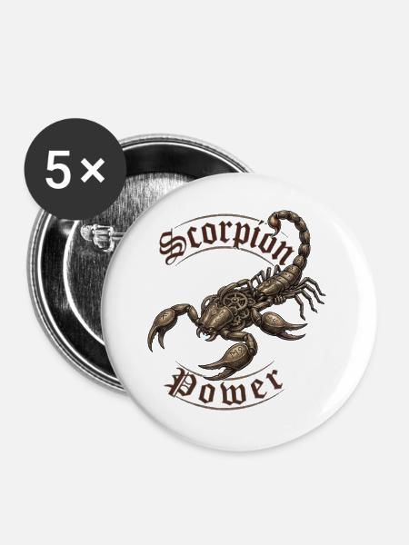 Sternzeichen Skorpion Kraft - Buttons groß 56 mm (5er Pack) - Weiß