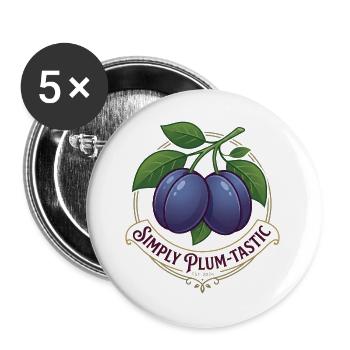 Two Plums Simply Plum-tastic Vintage-Logo - Buttons groß 56 mm (5er Pack) - Weiß - Vorne