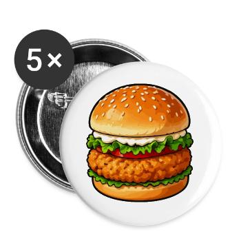 Hamburger Illustration Pop Art - Buttons groß 56 mm (5er Pack) - Weiß - Vorne