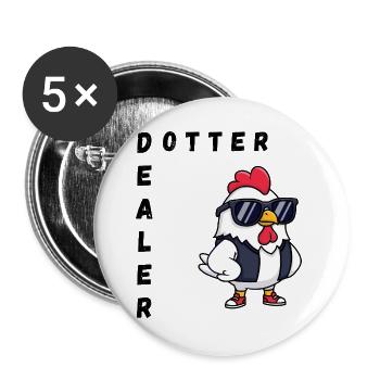 Dotterdealer lustiges Huhn  - Buttons groß 56 mm (5er Pack) - Weiß - Vorne
