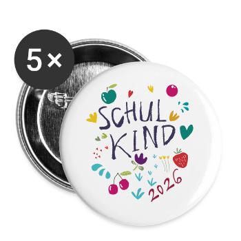 Schulkind 2026  - Buttons groß 56 mm (5er Pack) - Weiß - Vorne