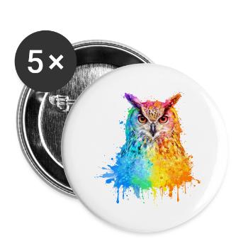 Eule Aquarell Illustration - Buttons groß 56 mm (5er Pack) - Weiß - Vorne