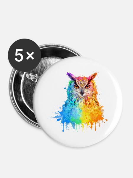Eule Aquarell Illustration - Buttons groß 56 mm (5er Pack) - Weiß