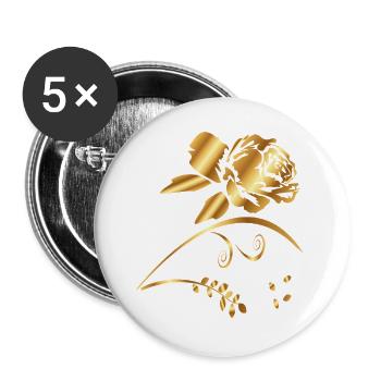 Goldenes Rosen-Ornament - Buttons groß 56 mm (5er Pack) - Weiß - Vorne