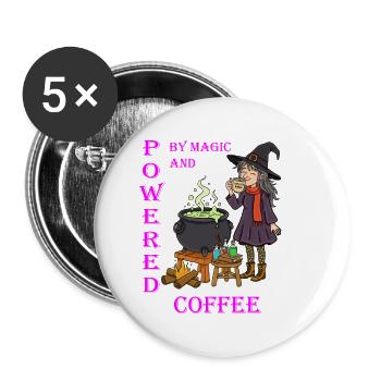 Angetrieben von Magie und Kaffee - Buttons groß 56 mm (5er Pack) - Weiß - Vorne