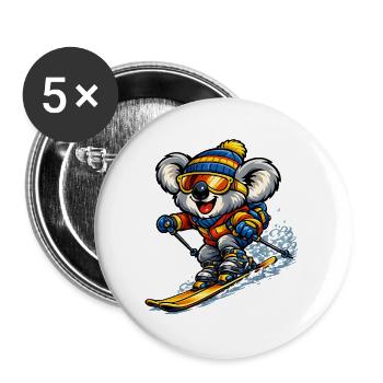 Koala beim Skifahren - Buttons groß 56 mm (5er Pack) - Weiß - Vorne