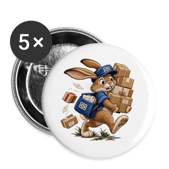 Hase als Paketbote   - Buttons groß 56 mm (5er Pack) - Weiß - Vorne