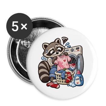Waschbär im Waschsalon  - Buttons groß 56 mm (5er Pack) - Weiß - Vorne