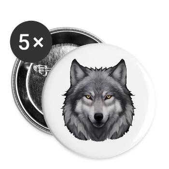 Wolf Kopfporträt - Buttons groß 56 mm (5er Pack) - Weiß - Vorne