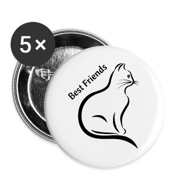 Katzen Best Friends - Buttons groß 56 mm (5er Pack) - Weiß - Vorne