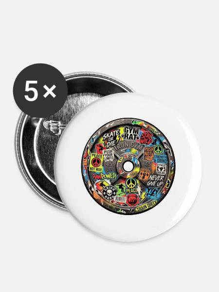 Sticker Bomb Hantelscheibe - Buttons groß 56 mm (5er Pack) - Weiß
