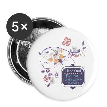 Blumenrahmen Dankesbotschaft Oma - Buttons groß 56 mm (5er Pack) - Weiß - Vorne