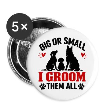 Lustige Hundefriseur-Haustierpflegesalon-Kunst - Buttons groß 56 mm (5er Pack) - Weiß - Vorne