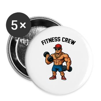 Kraftheld Cartoon Gym Bodybuilder - Buttons groß 56 mm (5er Pack) - Weiß - Vorne