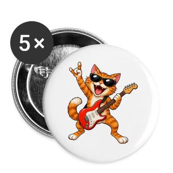 Rocker  Katze mit Gitarre - Buttons groß 56 mm (5er Pack) - Weiß - Vorne