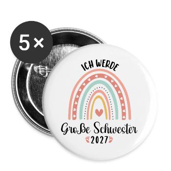 Ich Werde Große Schwester 2027 Große Schwester - Buttons groß 56 mm (5er Pack) - Weiß - Vorne