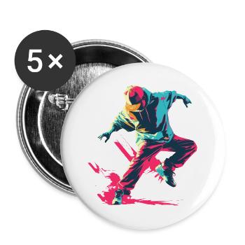 B-Boy Cartoon Stil - Buttons groß 56 mm (5er Pack) - Weiß - Vorne