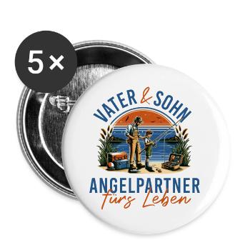 Vater und Sohn, Angelpartner fürs Leben - Buttons groß 56 mm (5er Pack) - Weiß - Vorne