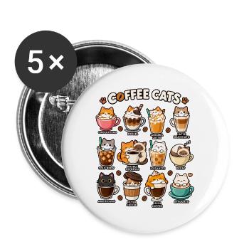 Katzenkaffee Kollektion: Kaffeekatzen - Buttons groß 56 mm (5er Pack) - Weiß - Vorne