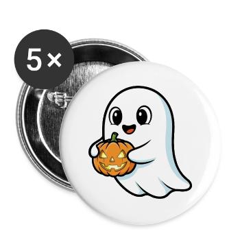 Niedlicher Geist mit Kürbis - Buttons groß 56 mm (5er Pack) - Weiß - Vorne