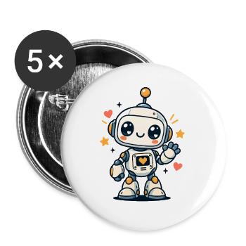 Kleiner Robo mit Herzen - Buttons groß 56 mm (5er Pack) - Weiß - Vorne
