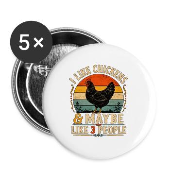 Ich mag Hühner & vielleicht 3 Leute - Buttons groß 56 mm (5er Pack) - Weiß - Vorne
