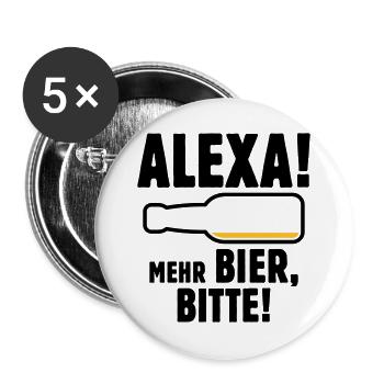 Alexa! Mehr Bier, Bitte! (Bier Bierchen / POS 2C) - Buttons groß 56 mm (5er Pack) - Weiß - Vorne