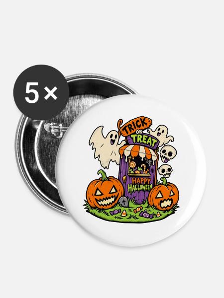 Süßes-oder-Saures-Kürbisparade - Buttons groß 56 mm (5er Pack) - Weiß