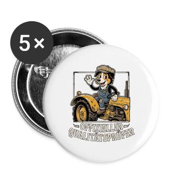 Landwirt Traktor Hund - Buttons groß 56 mm (5er Pack) - Weiß - Vorne