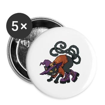 Hexenkatze in Stiefeln - Buttons groß 56 mm (5er Pack) - Weiß - Vorne