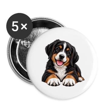 Berner Sennenhund Welpe - Buttons groß 56 mm (5er Pack) - Weiß - Vorne