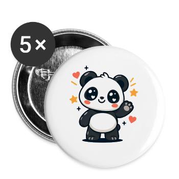 Panda kawaii winkt mit Sternen - Buttons groß 56 mm (5er Pack) - Weiß - Vorne