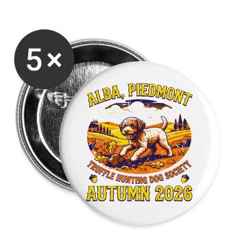 Autumn Truffle Hunting Dog Society Alba Piedmont - Buttons groß 56 mm (5er Pack) - Weiß - Vorne
