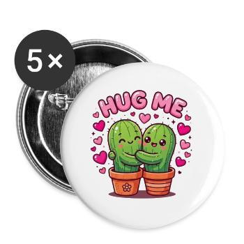 Hug Me – Kawaii Kaktus Paar | Cute Love | Umarmung - Buttons groß 56 mm (5er Pack) - Weiß - Vorne