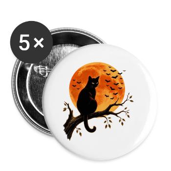 Halloween Mondnacht Katze auf Ast - Buttons groß 56 mm (5er Pack) - Weiß - Vorne