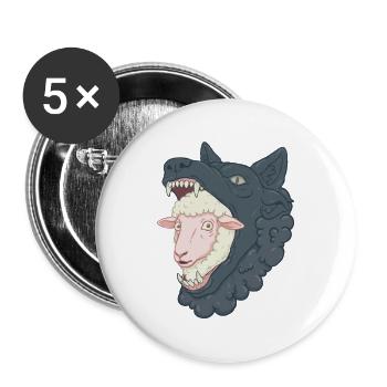 Schafe im Wolfsmaul - Buttons groß 56 mm (5er Pack) - Weiß - Vorne