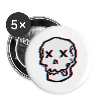 Schwindel Glitch Schädel - Buttons groß 56 mm (5er Pack) - Weiß - Vorne