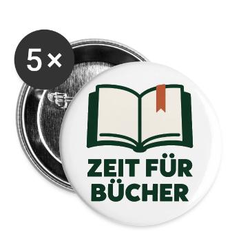 Zeit für Bücher - Buchmotiv mit Text - Buttons groß 56 mm (5er Pack) - Weiß - Vorne