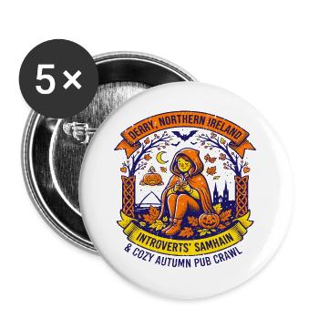 Derry Introverts Samhain Cozy Autumn Pub Crawl - Buttons groß 56 mm (5er Pack) - Weiß - Vorne
