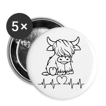Kuh Herzschlagdesign - Buttons groß 56 mm (5er Pack) - Weiß - Vorne