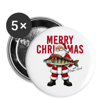Merry Christmas Petri Heil Weihnachtsmann Zander - Buttons groß 56 mm (5er Pack) - Weiß - Vorne