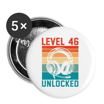 46. Geburtstag Level 46 unlocked - Buttons groß 56 mm (5er Pack) - Weiß - Vorne