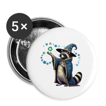 Recycling Zauberer Waschbär - Buttons groß 56 mm (5er Pack) - Weiß - Vorne