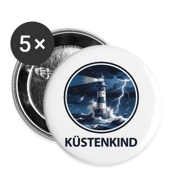 Küstenkind Leuchtturm Sturmmeer - Buttons groß 56 mm (5er Pack) - Weiß - Vorne