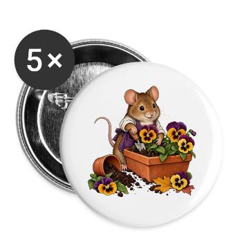 Feldmaus pflanzt Stiefmütterchen - Buttons groß 56 mm (5er Pack) - Weiß - Vorne