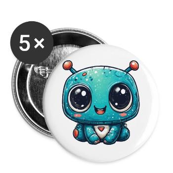 Kleiner Weltraumroboter für Kinder - Buttons groß 56 mm (5er Pack) - Weiß - Vorne