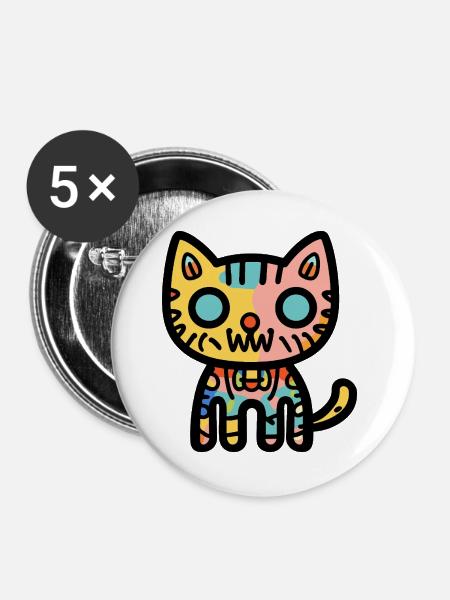 Halloween Zombie Katze Bunt - Buttons groß 56 mm (5er Pack) - Weiß